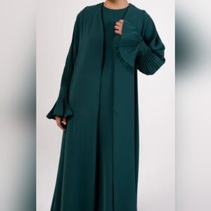 Jamila Sleeveless Maxi Dress & Open Abaya (Two Piece) - Teal